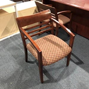 wood frame chair with red pattern