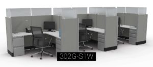 grey cubicles with black base