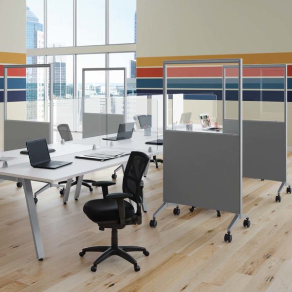 open office with mobile cubicle panels